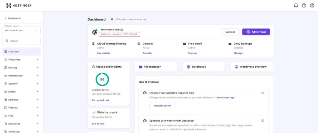 Tech O'Clock hosting on Hostinger