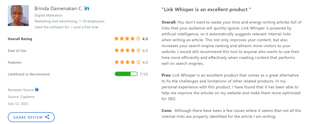Link Whisper Review on Capterra