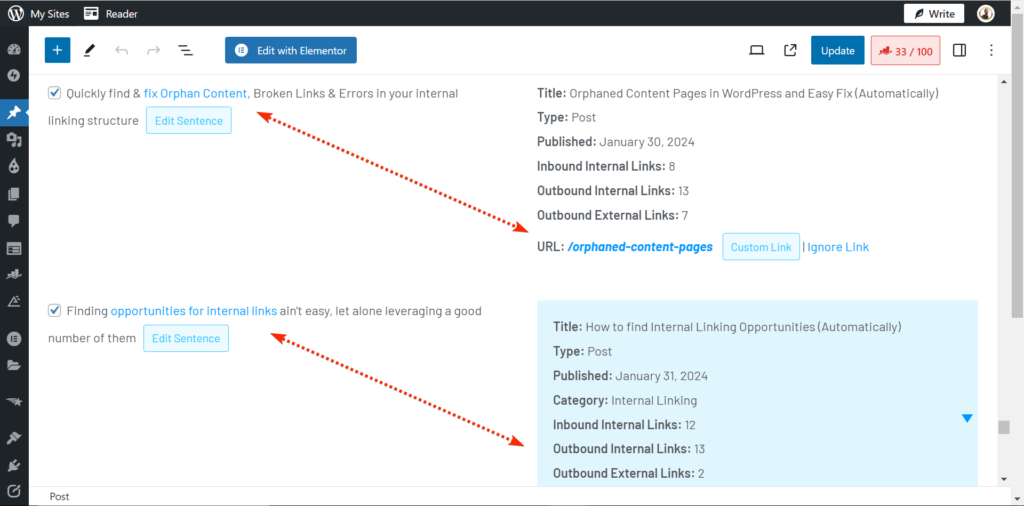 Link Whisper's Outbound link suggestion tool