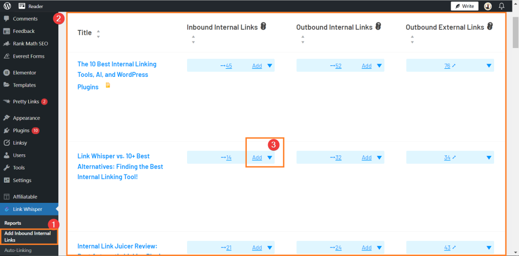 Adding Inbound internal links with Link Whisper, step-by-step.