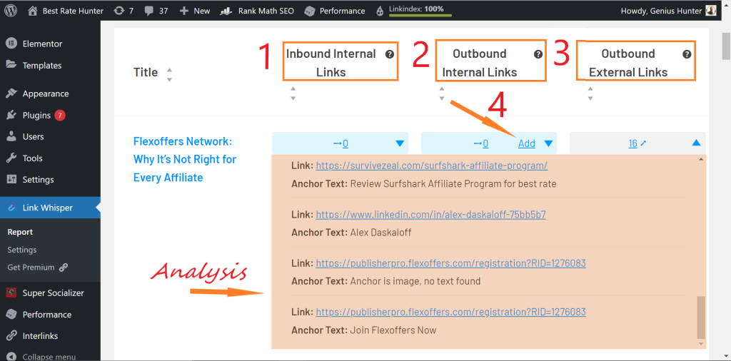 Link Whisper Free - Internal Links Report and Analysis