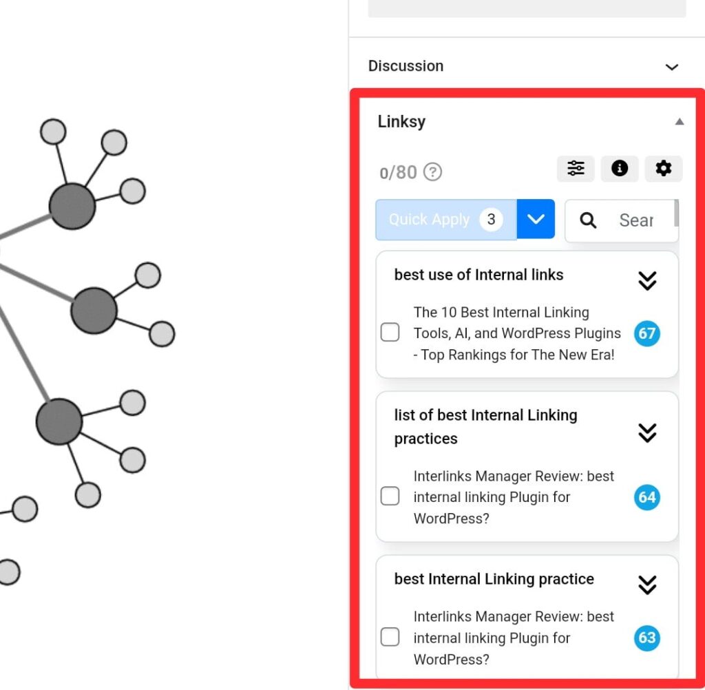 Internal Link opportunity suggestions, Linksy AI-powered link-builder