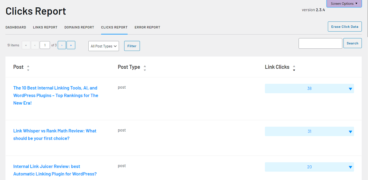 Tracking the clicks on internal/external links with Link Whisper