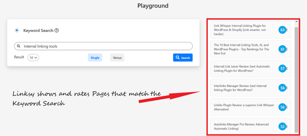 Playground Feature, Linksy AI-powered link-builder