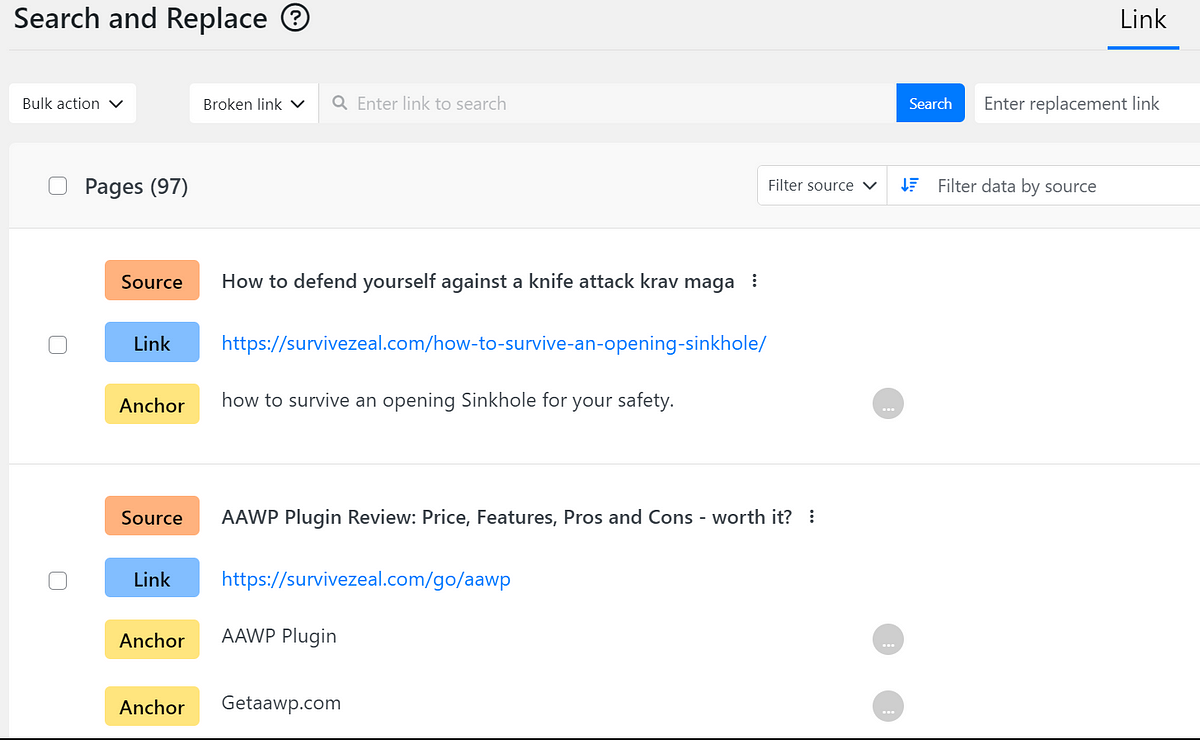 Search and Replace Broken links, Linksy