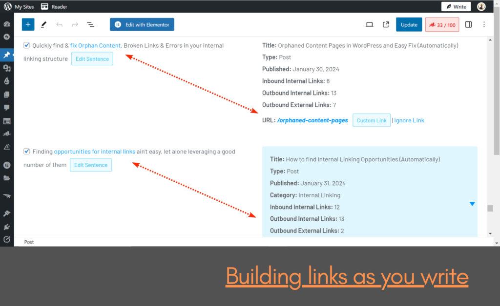 Building links as you write, internal linking automation