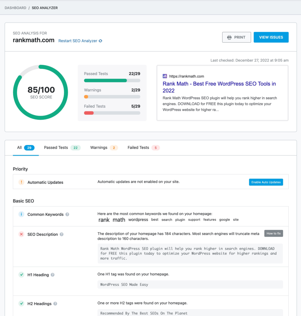 Rank Math SEO Analyzer