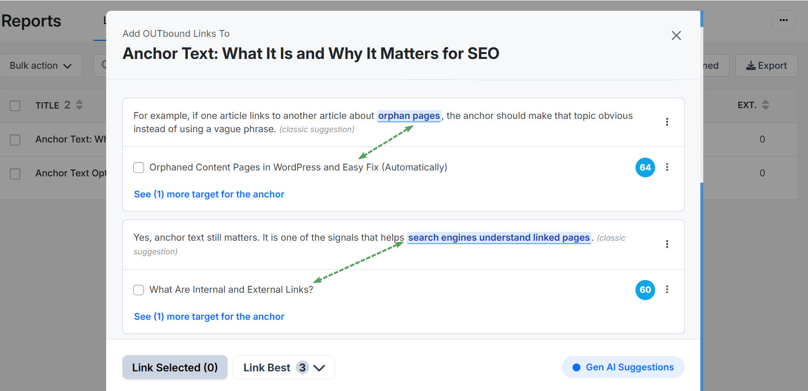 Outbound Link Suggestion, Linksy AI