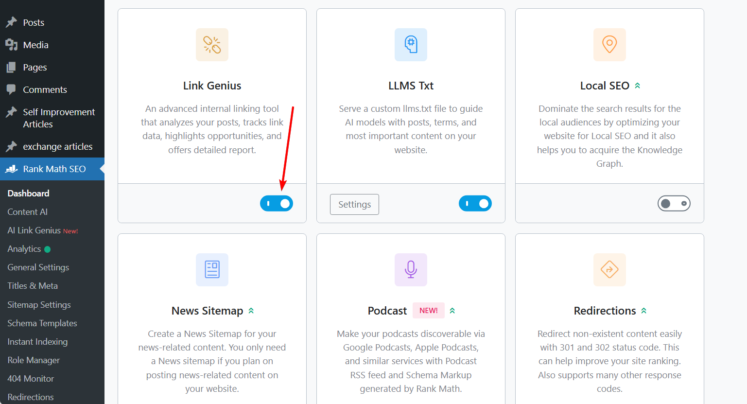 Enabling Link Genius Module on WordPress