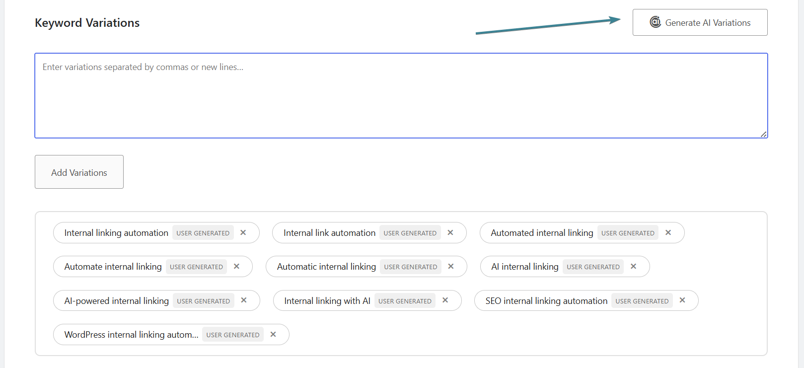 Keyword maps variation, AI Link Genius